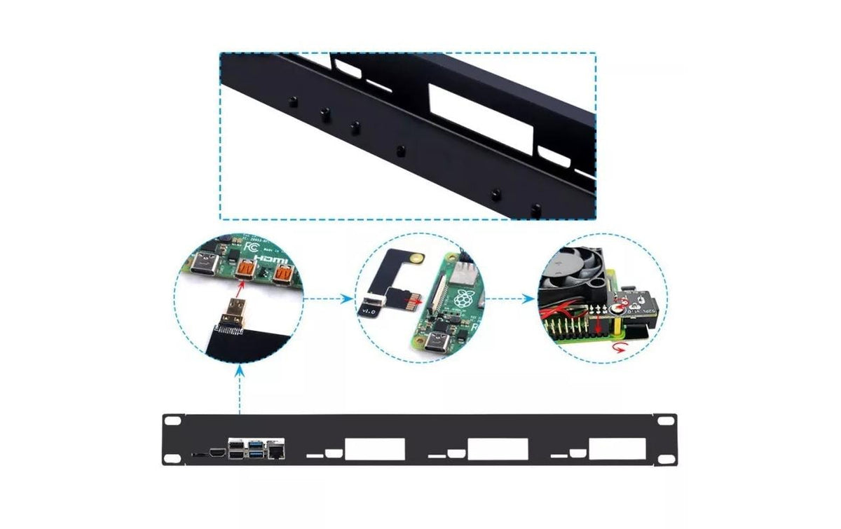 Raspberry Pi 19 Server Rack H1 – Montagehalterung – für bis zu 4×Raspberry Pi 5, Schwarz