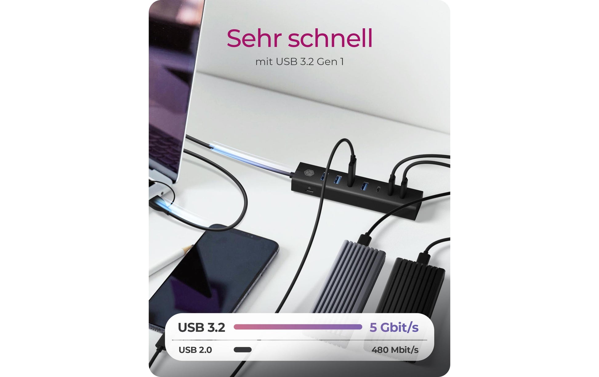 ICY BOX IB-HUB1737-C3 USB-Hub – USB-C, 4× USB-A, 3× USB-C, für Windows
