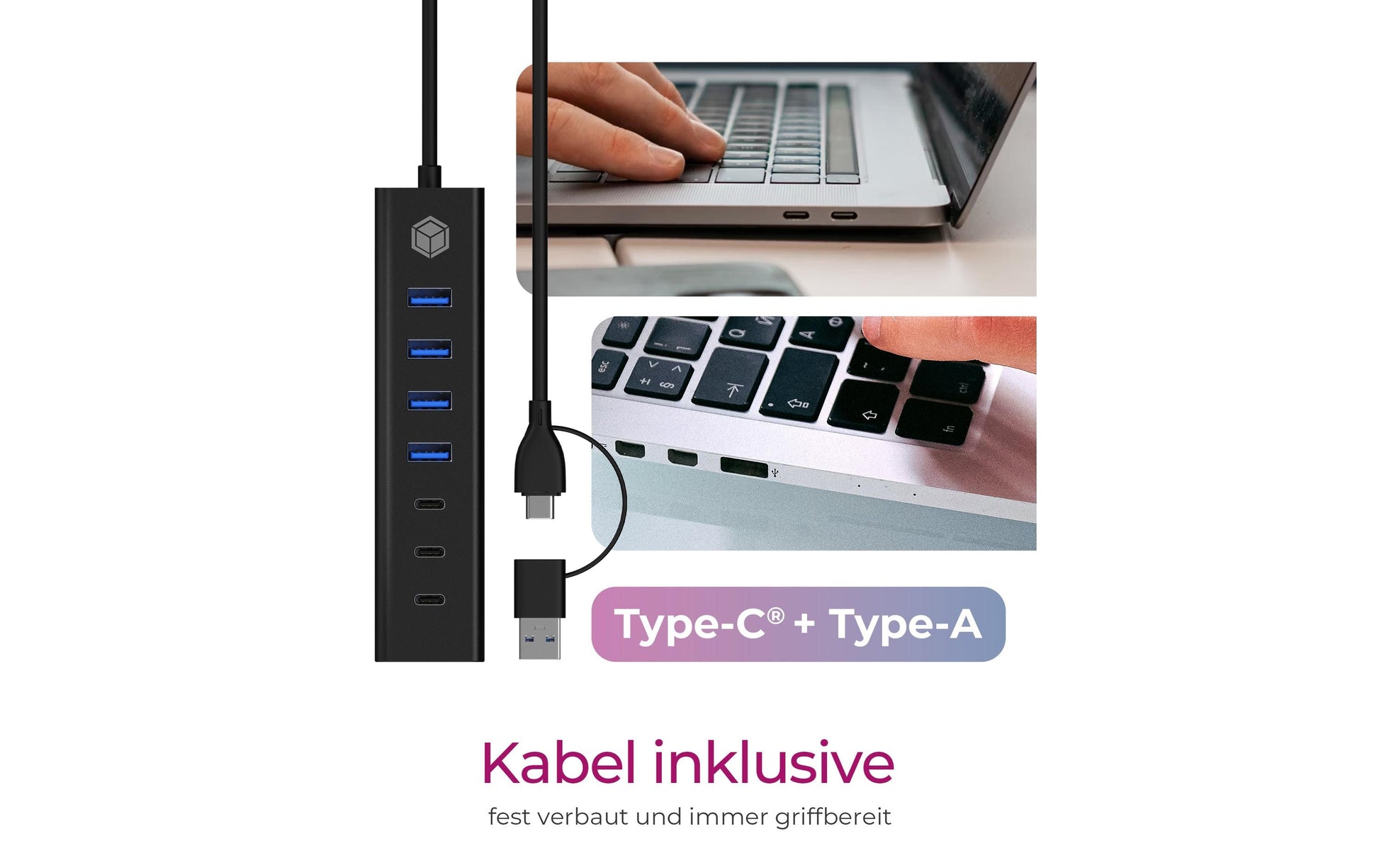 ICY BOX IB-HUB1737-C3 USB-Hub – USB-C, 4× USB-A, 3× USB-C, für Windows