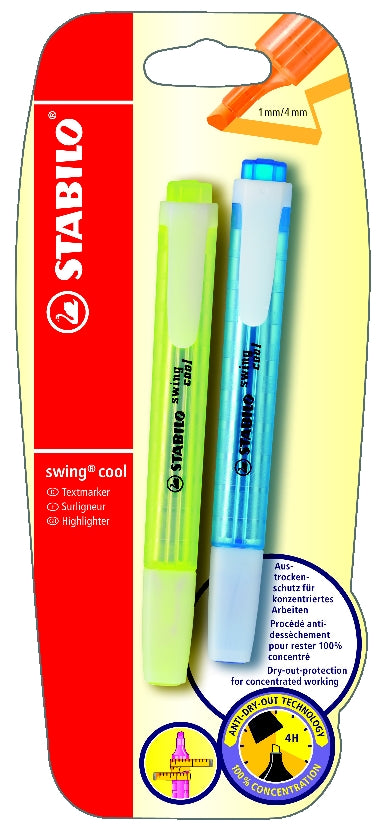 STABILO Swing Cool Textmarker – Blau, Keil/Fein 1/4 mm