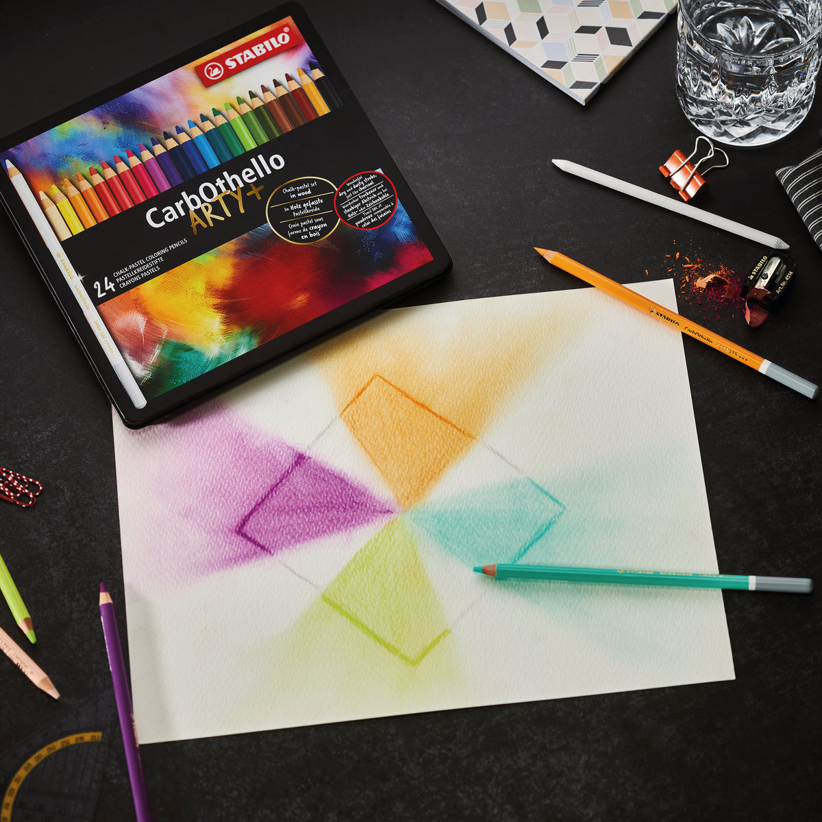 STABILO Pastellstifte CarbOthello Etui ARTY+ – Minen-Ø 4,4 mm, 24 Farben, im Metalletui