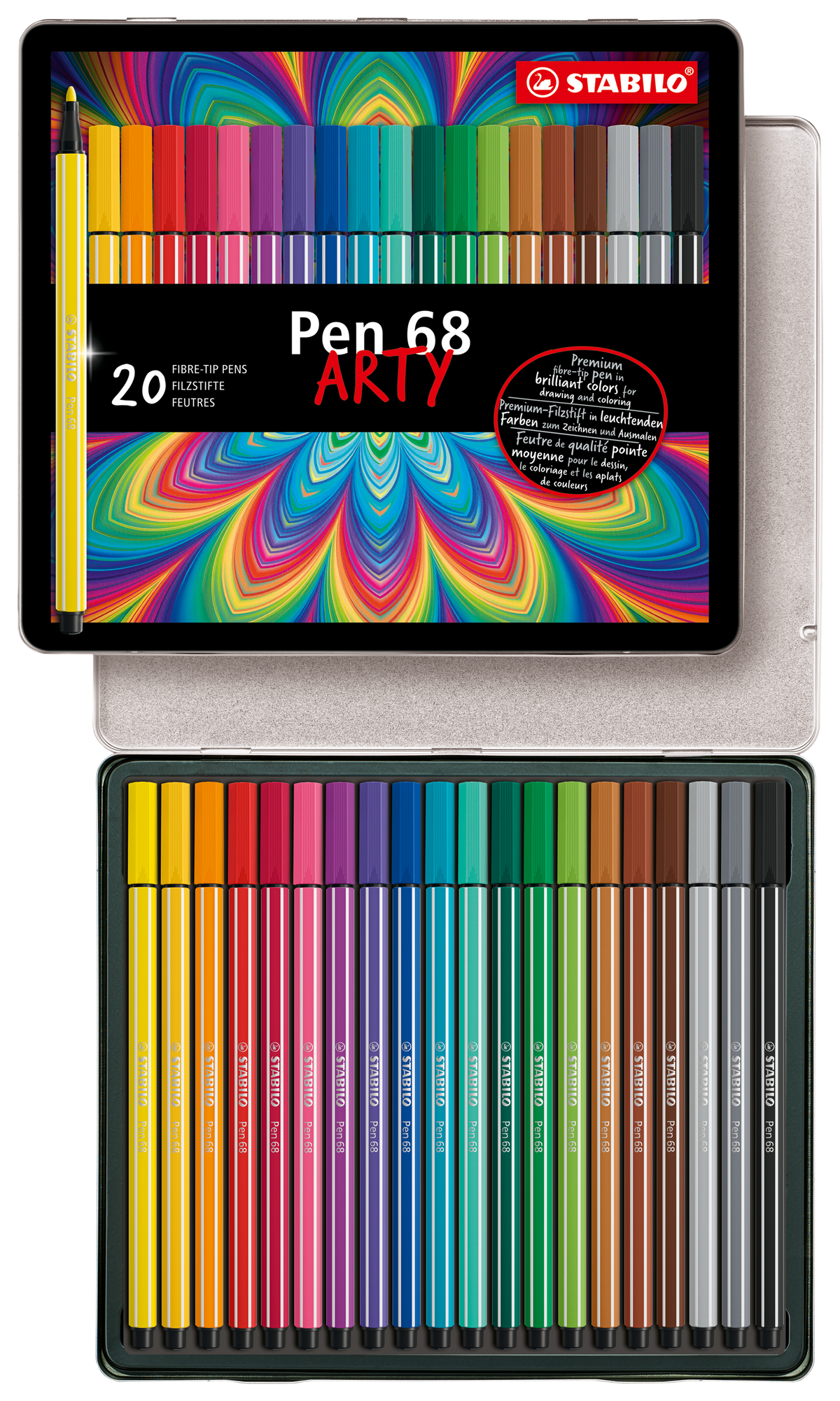 STABILO Pen 68 Arty Filzstifte – Rundspitze, 1 mm, wasserbasiert, 20 Farben