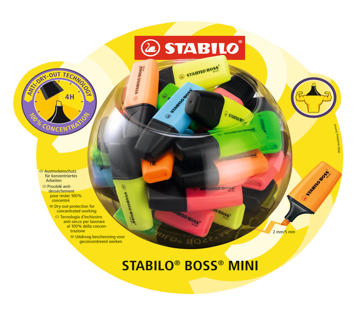 STABILO BOSS Mini Textmarker – Farben: Blau/Pink/Grün …, Keilspitze 2–5 mm