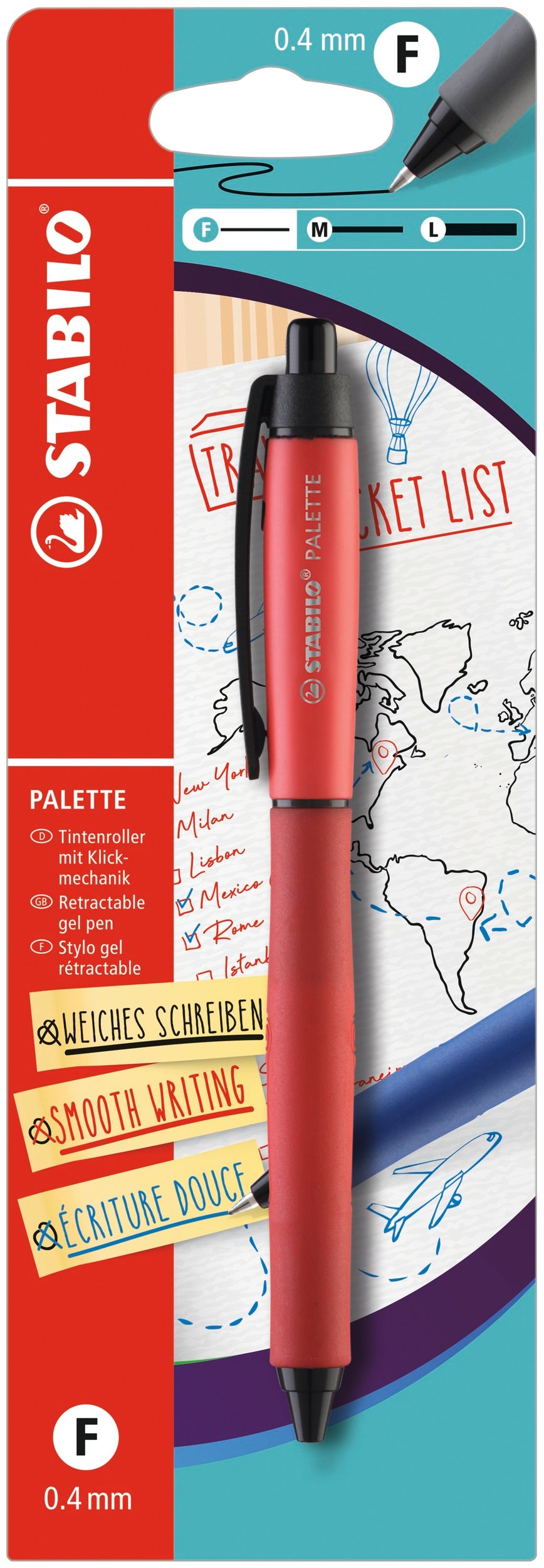 STABILO Palette Gelschreiber – rot, 0,4 mm Strich, nachfüllbar