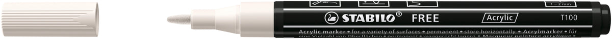STABILO Free Acrylic T100 Acrylmarker – Rundspitze 1–2 mm – Weiss – für Papier, Stein und Keramik