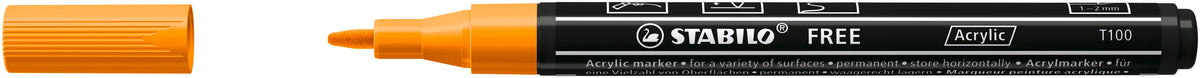 STABILO Free Acrylic T100 Acrylmarker – Rundspitze 1–2 mm – Orange – für Papier, Stein und Keramik