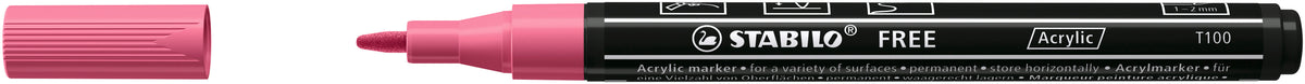 STABILO Free Acrylic T100 Acrylmarker – Rundspitze 1–2 mm – Pink – für Papier, Stein und Keramik