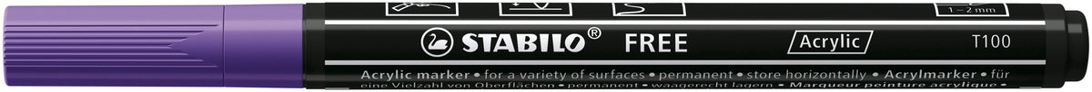 STABILO FREE Acryl T100 Acrylmarker – Rundspitze 1–2 mm – Violett – für Papier, Stein und Keramik