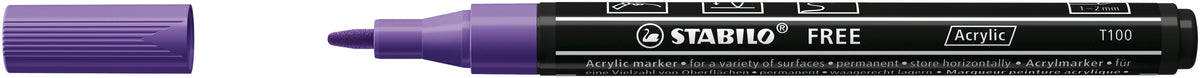 STABILO FREE Acryl T100 Acrylmarker – Rundspitze 1–2 mm – Violett – für Papier, Stein und Keramik
