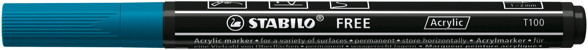 STABILO Free Acrylic T100 Acrylmarker – Rundspitze 1–2 mm – Blaugrün – für Papier, Stein und Keramik