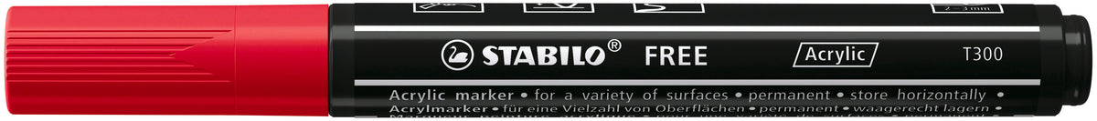STABILO Free Acrylic T300 Acrylmarker – Rundspitze 2–3 mm – Karminrot – für Papier, Stein und Keramik