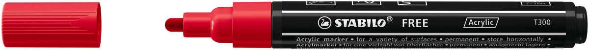 STABILO Free Acrylic T300 Acrylmarker – Rundspitze 2–3 mm – Karminrot – für Papier, Stein und Keramik