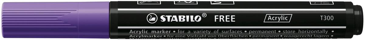 STABILO FREE Acrylic T300 Acrylmarker – Rundspitze 2–3 mm – Violett – für Papier, Stein und Keramik