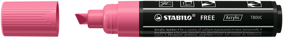 STABILO Free Acrylic T800C Acrylmarker – Konische Spitze 2–3 mm – Pink – Für Papier, Stein und Keramik