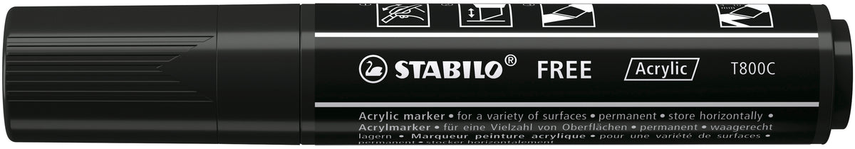 STABILO Free Acrylic T800C Acrylmarker – 2–3 mm – schwarz – für Papier, Stein und Keramik