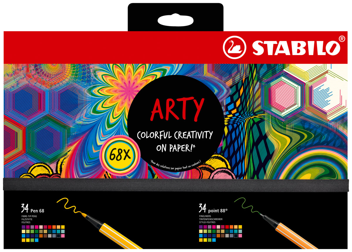 STABILO Pen68 & Point 88 Filzstifte, Arty – Rundspitze, Feine Spitze, 1 mm, 0,4 mm, wasserbasiert, 68 Farben