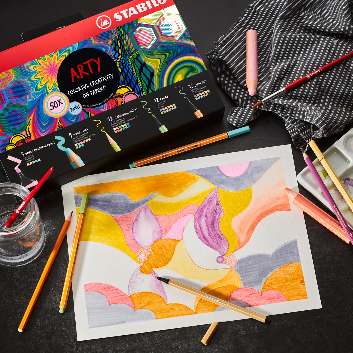 STABILO 50-teiliges Mixed Pastell Arty Set – Zeichen-/Lettering-Set – 50-teilig – ab 3 Jahren