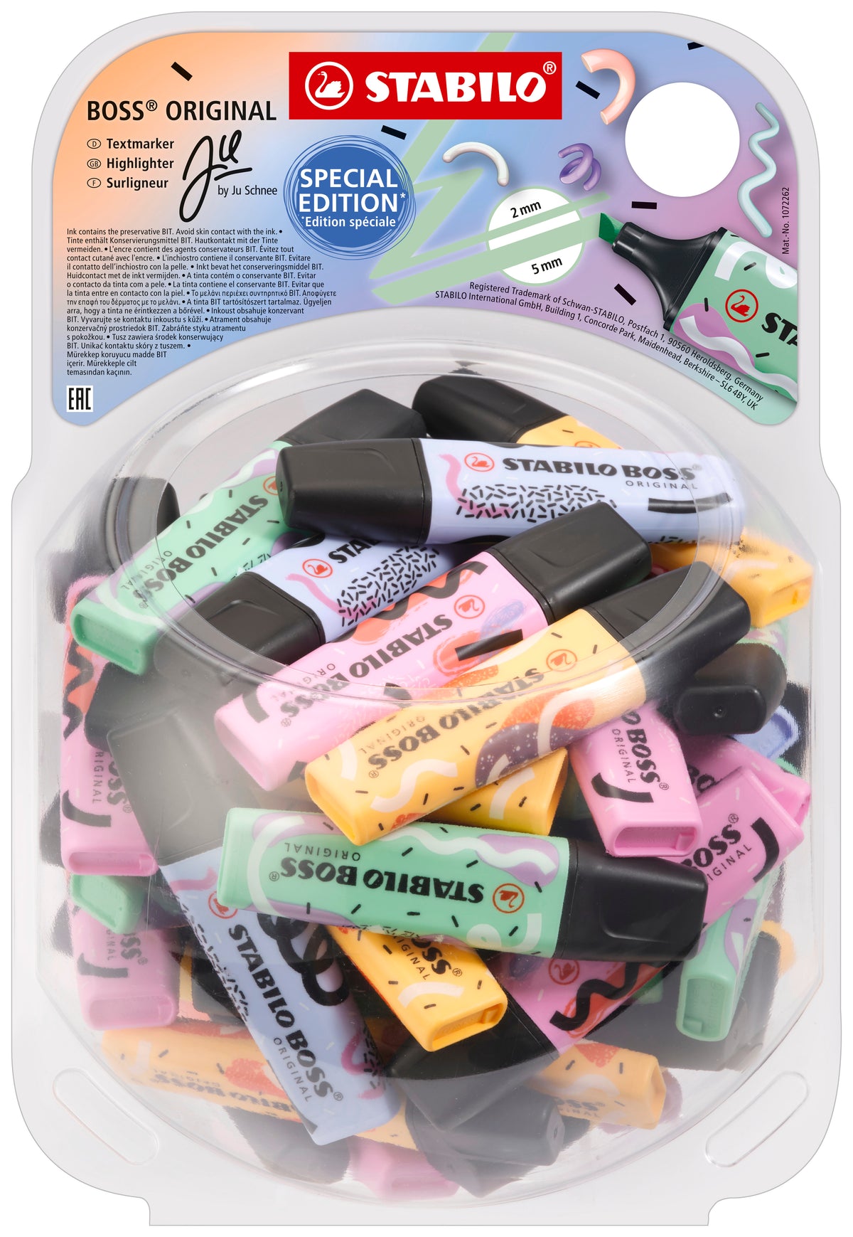 STABILO BOSS By Ju Textmarker Mini – Farben sortiert, Keilspitze 2–5 mm