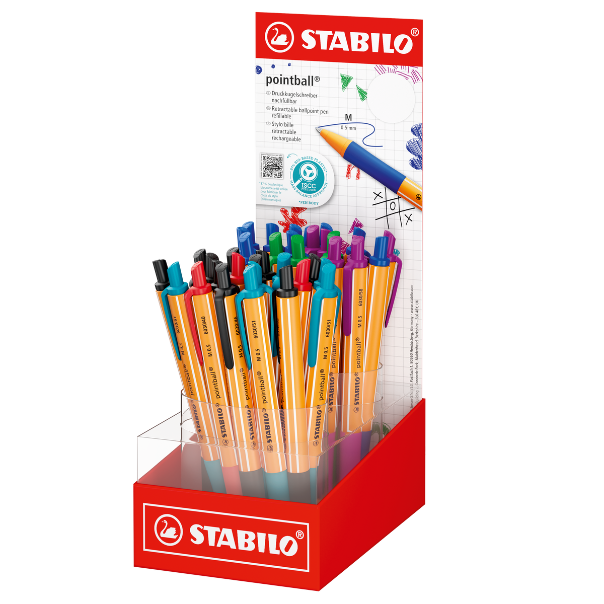 STABILO Pointball Kugelschreiber – 38er Display, sortierte Farben, Spitze 0,5 mm, Druck, nachfüllbar