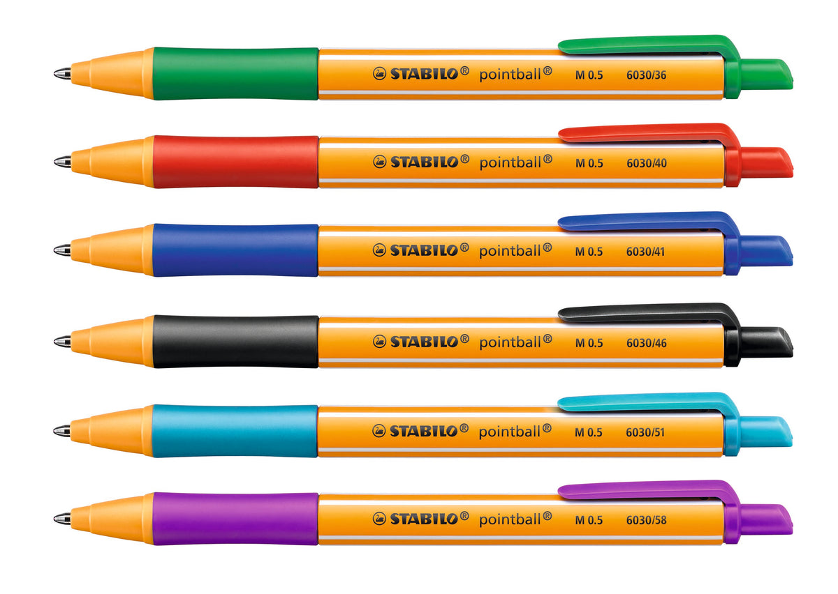 STABILO Pointball Kugelschreiber – 38er Display, sortierte Farben, Spitze 0,5 mm, Druck, nachfüllbar