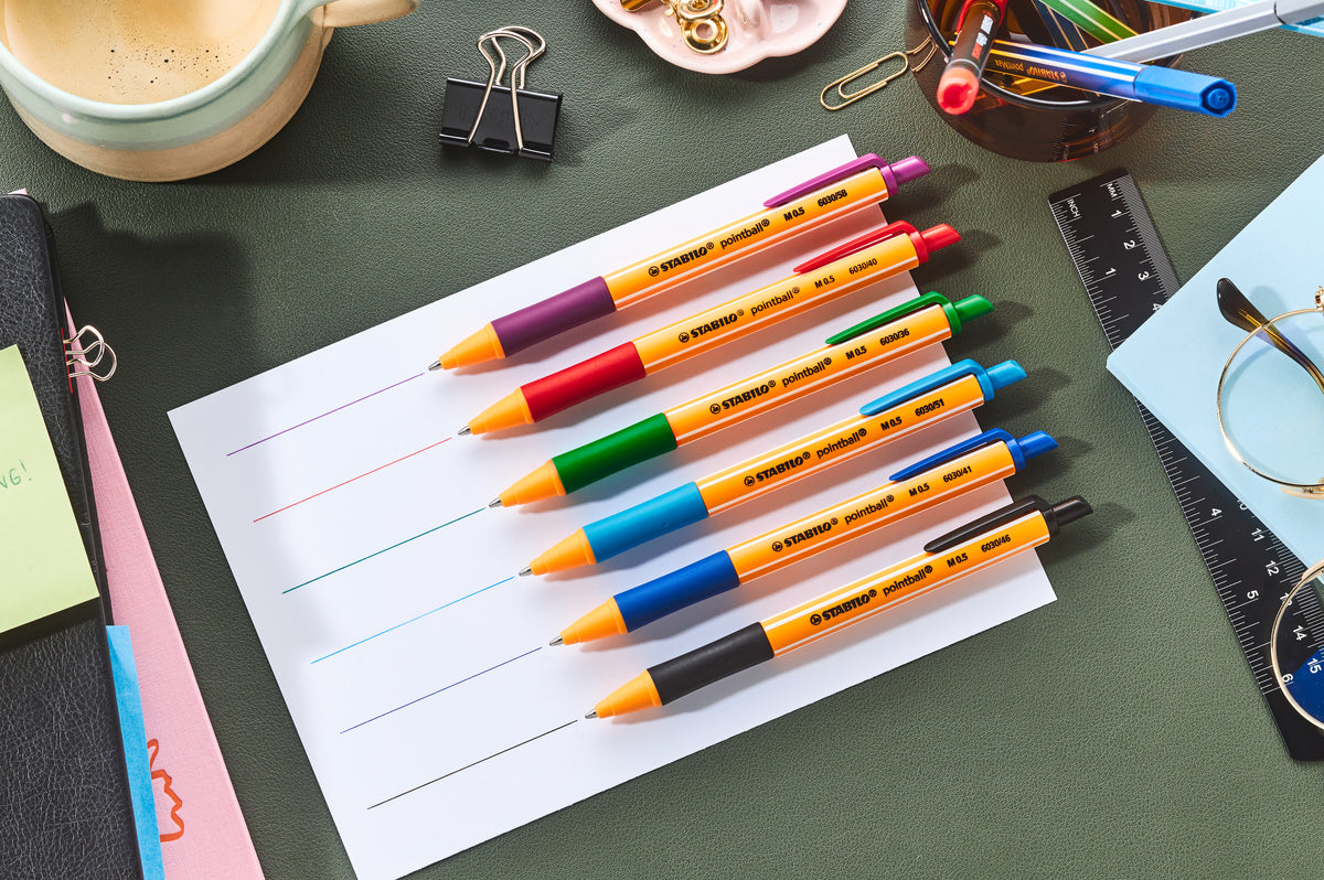 STABILO Pointball Kugelschreiber – 38er Display, sortierte Farben, Spitze 0,5 mm, Druck, nachfüllbar