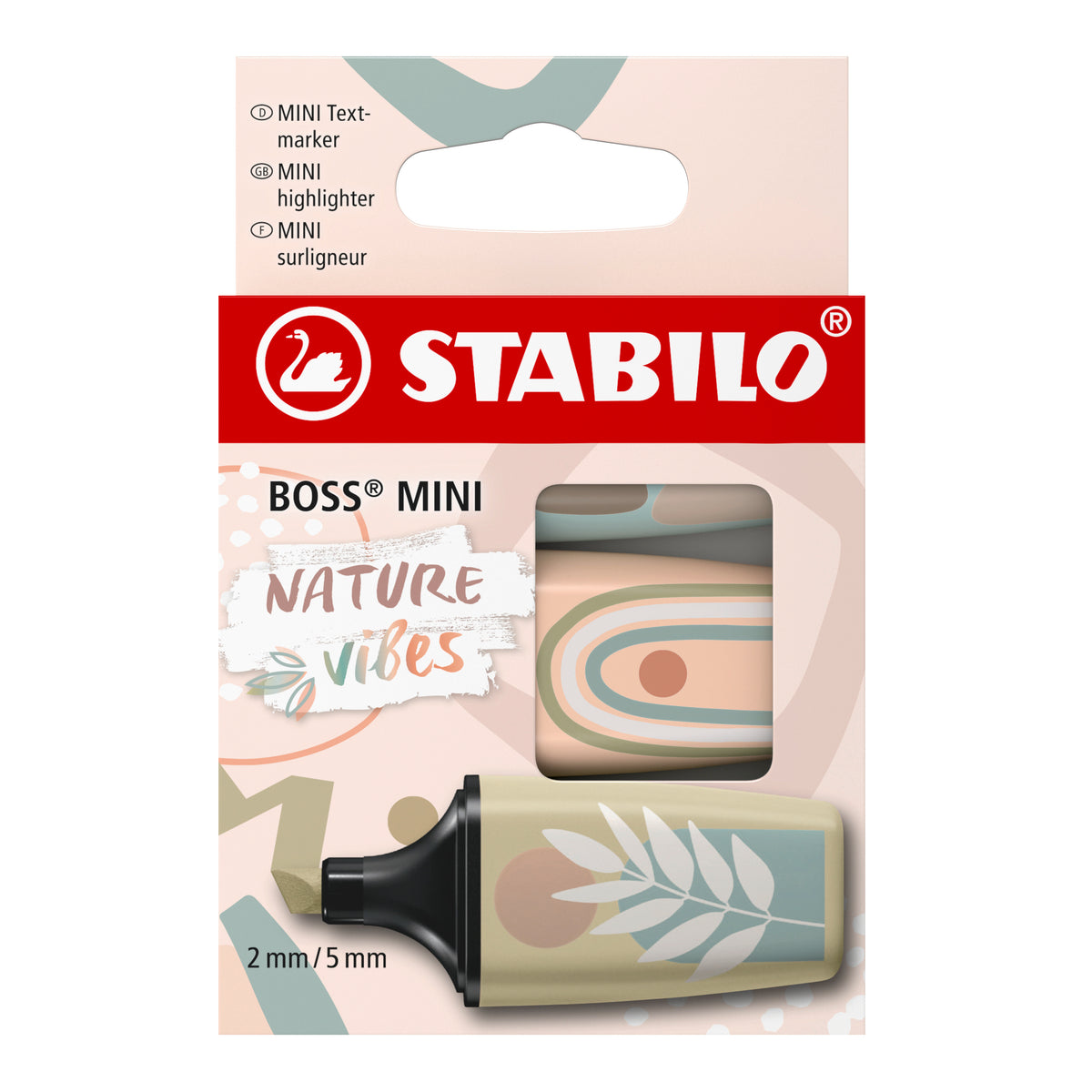 STABILO BOSS Naturevibes Textmarker Mini – 3er Set, Farben: Beige/Erdgrün/Schlammgrün, Keilspitze 2–5 mm