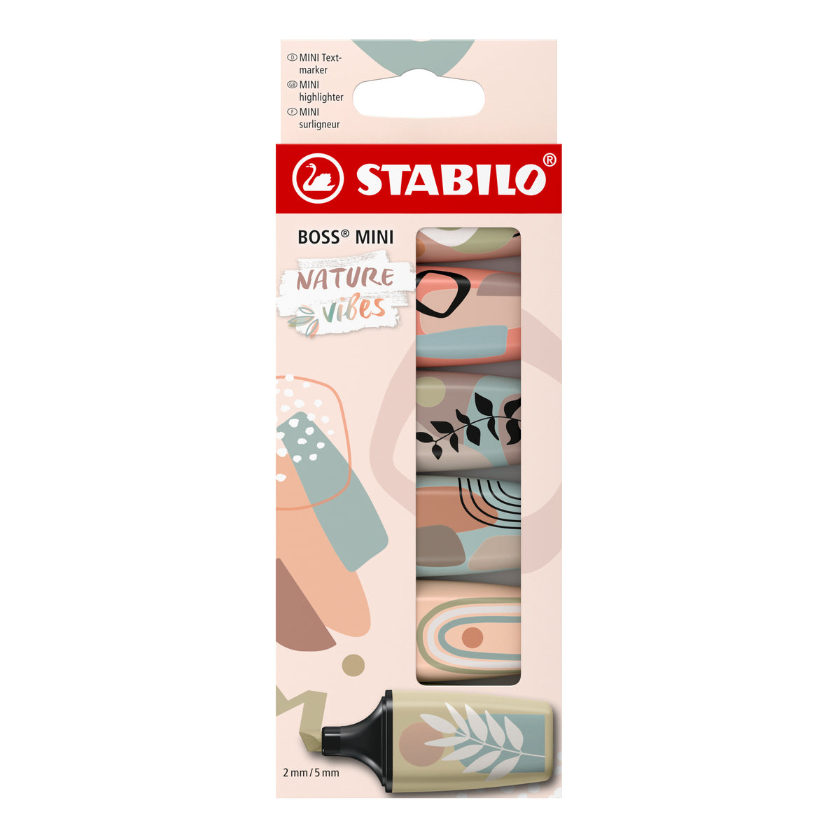 STABILO BOSS Mini Naturevibes Textmarker – Farben sortiert, Keilspitze 2–5 mm