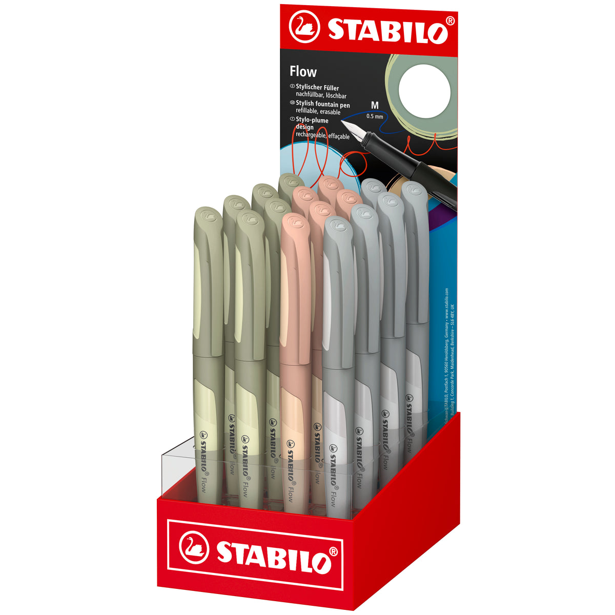 STABILO Flow Füller Monochrom – Füllfederhalter – M – farbig sortiert – 16er Pack