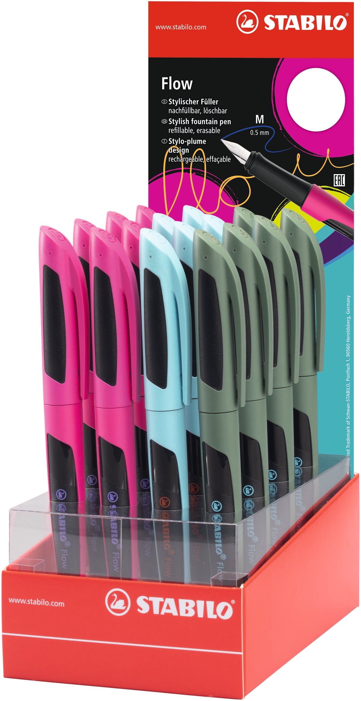 STABILO Flow Sporty – Füllfederhalter – M – farbig sortiert – 16er Pack