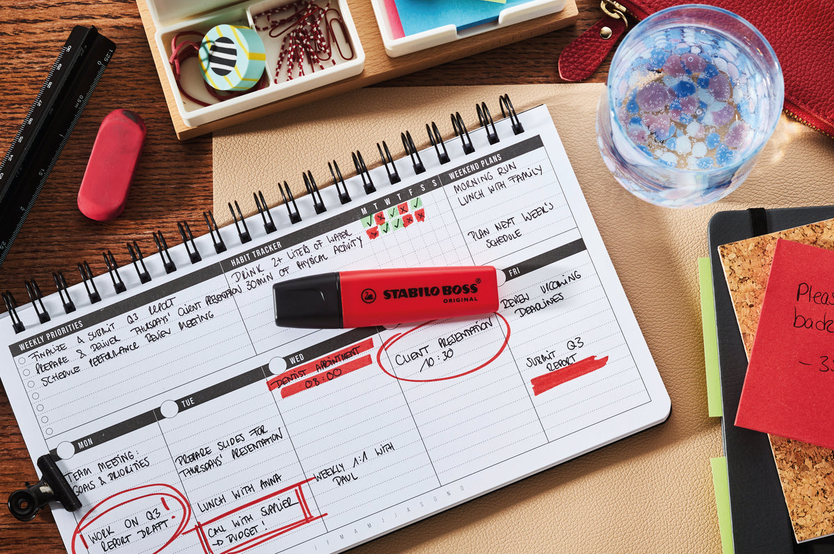 STABILO BOSS Original Textmarker – Karminrot, Keilspitze 2–5 mm, nachfüllbar