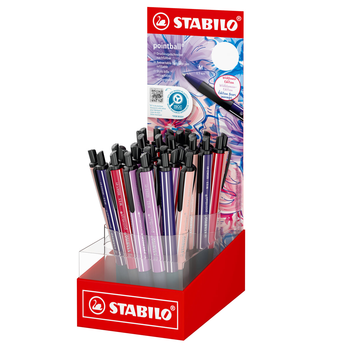 STABILO pointball Wildflower Edition Kugelschreiber – Blau, Spitze 0,5 mm, Druck, Limited Edition, nachfüllbar