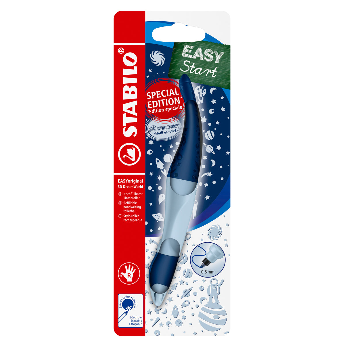 STABILO EASYoriginal 3D Dream – Tintenroller, 0,5 mm, Blau, radierbar, für Rechtshänder