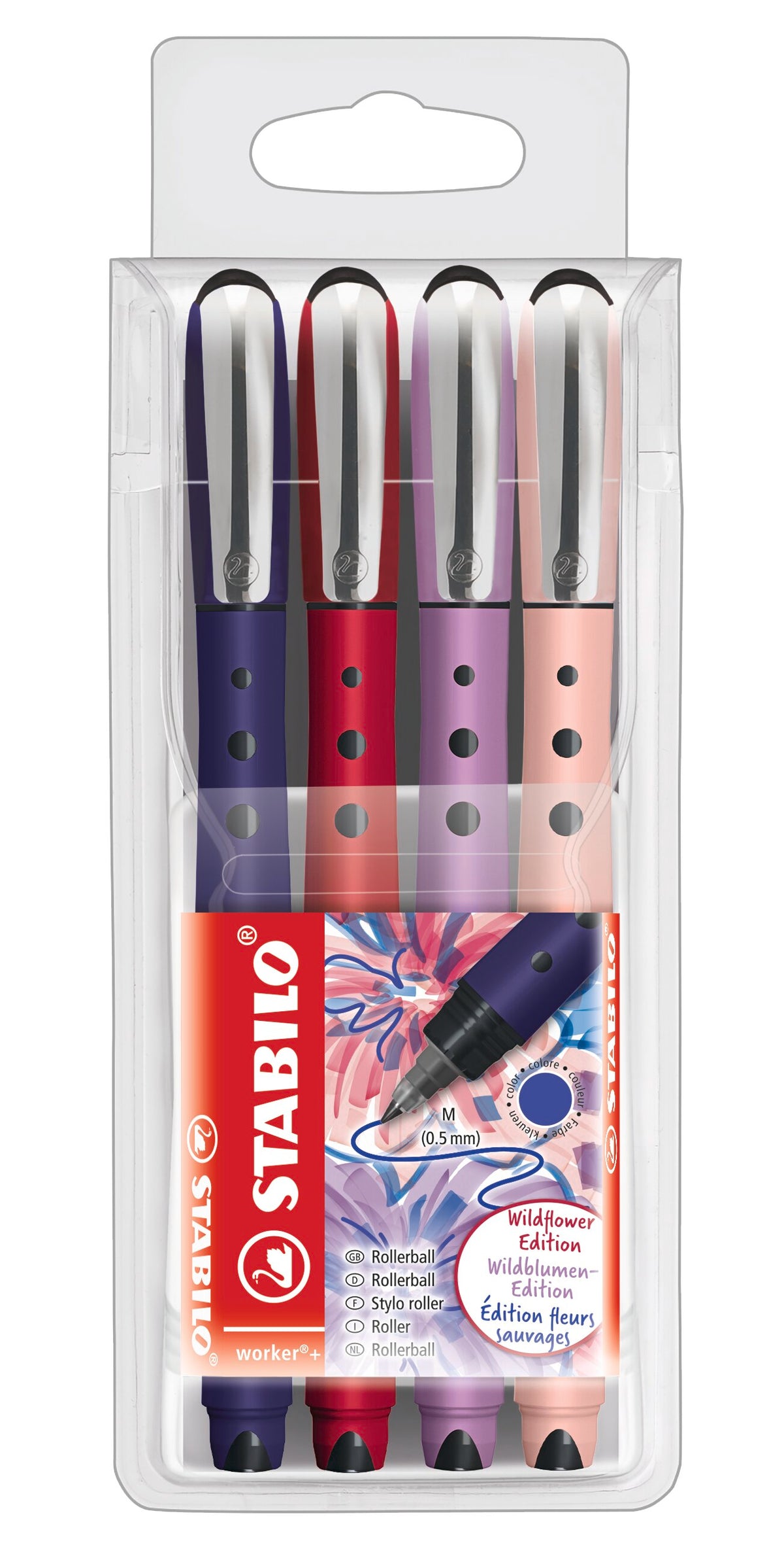 STABILO worker+ – Tintenroller, 0,5 mm, blau, sortiert – 4 Stk.