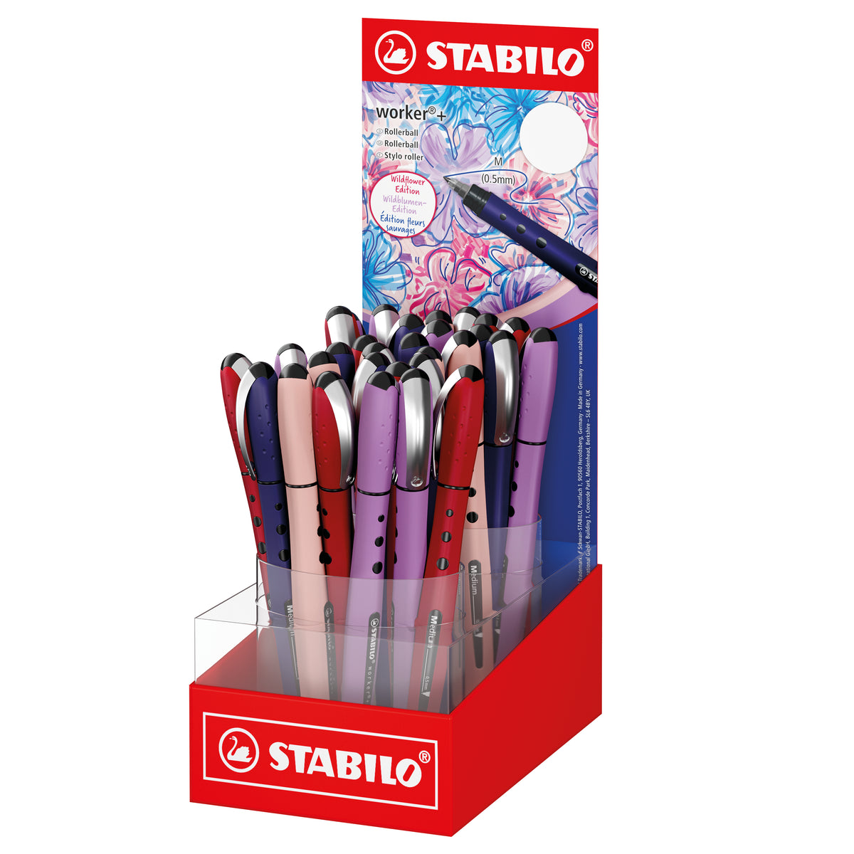 STABILO Worker+ NatureCOLORS Wildflower – Tintenroller, 0,5 mm, Blau, Sortiert – 30 Stk.