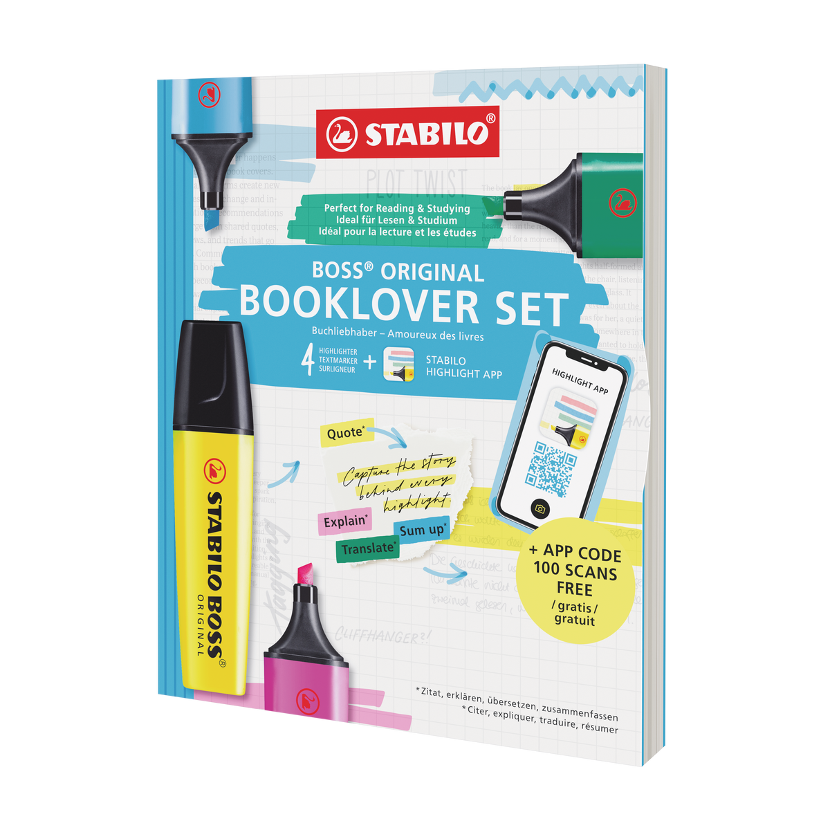 STABILO BOSS Original Textmarker – 4er Set, Farben sortiert