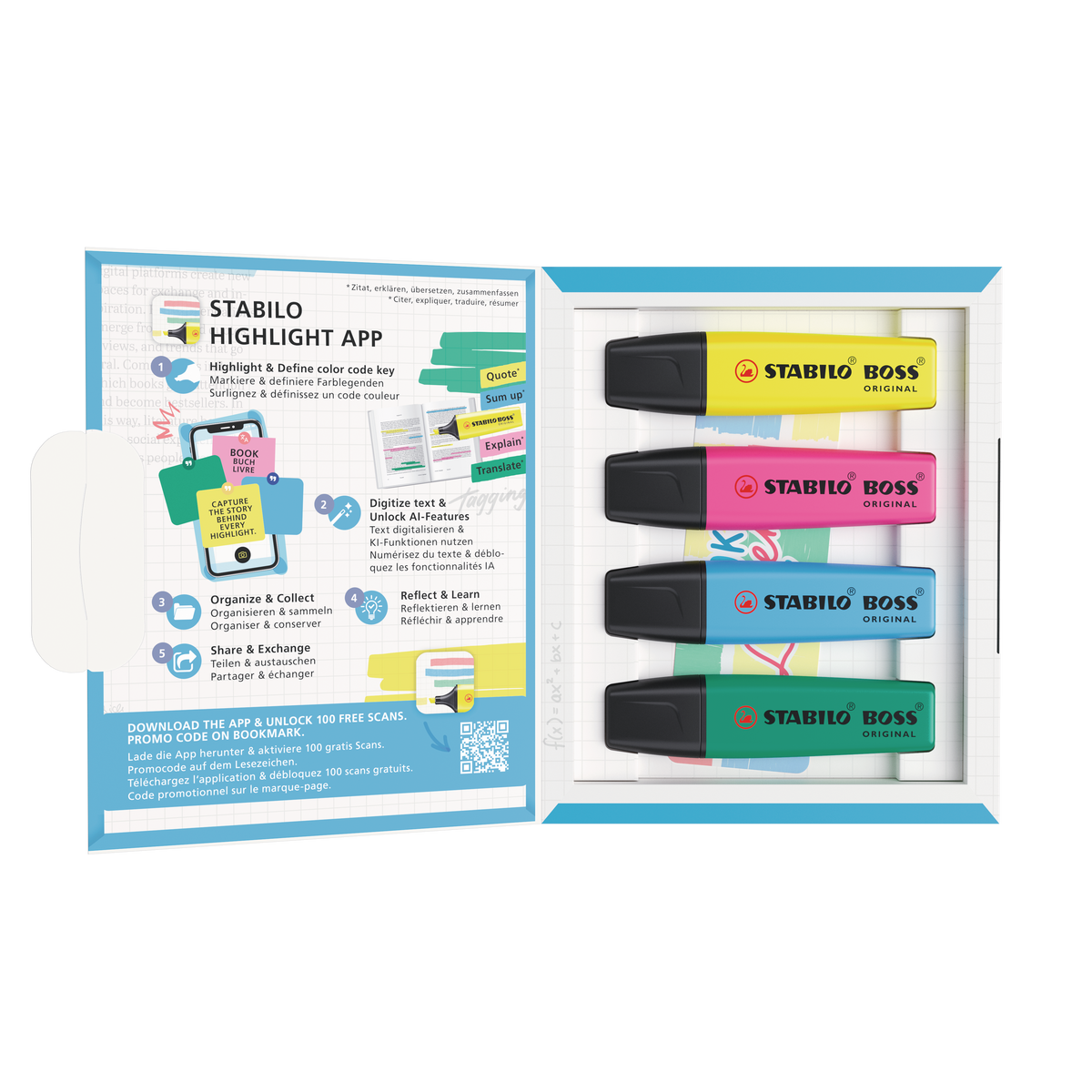 STABILO BOSS Original Textmarker – 4er Set, Farben sortiert