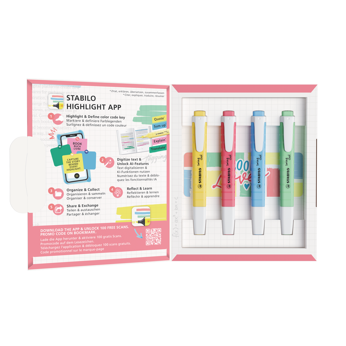 STABILO Swing Cool Textmarker – 4er Set, Farben sortiert