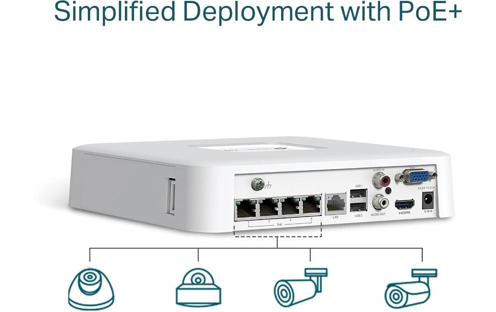 TP-Link VIGI Netzwerk-Video-Recorder – 4 Kanäle, 4K, PoE+, Weiss