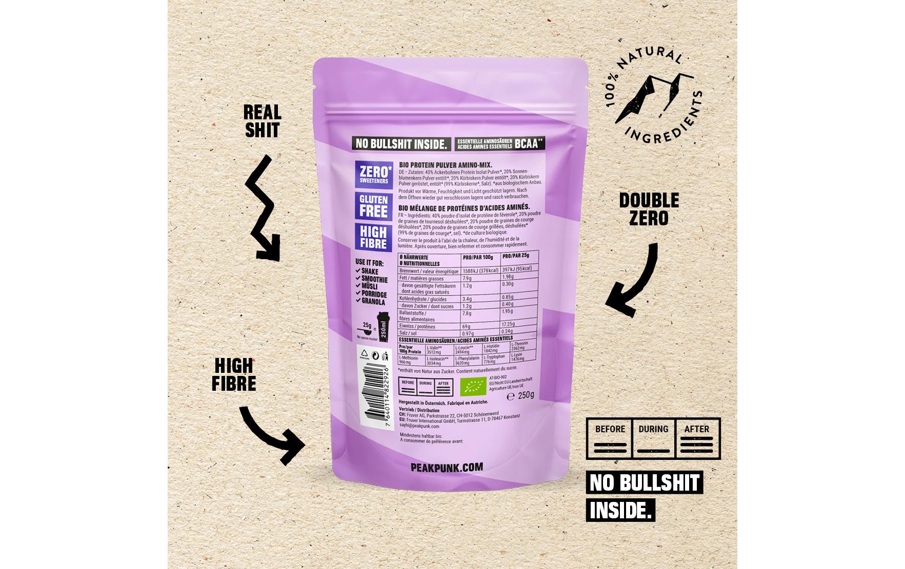 Peak punk Protein-Shake Pulver – Bio, glutenfrei – 250 g