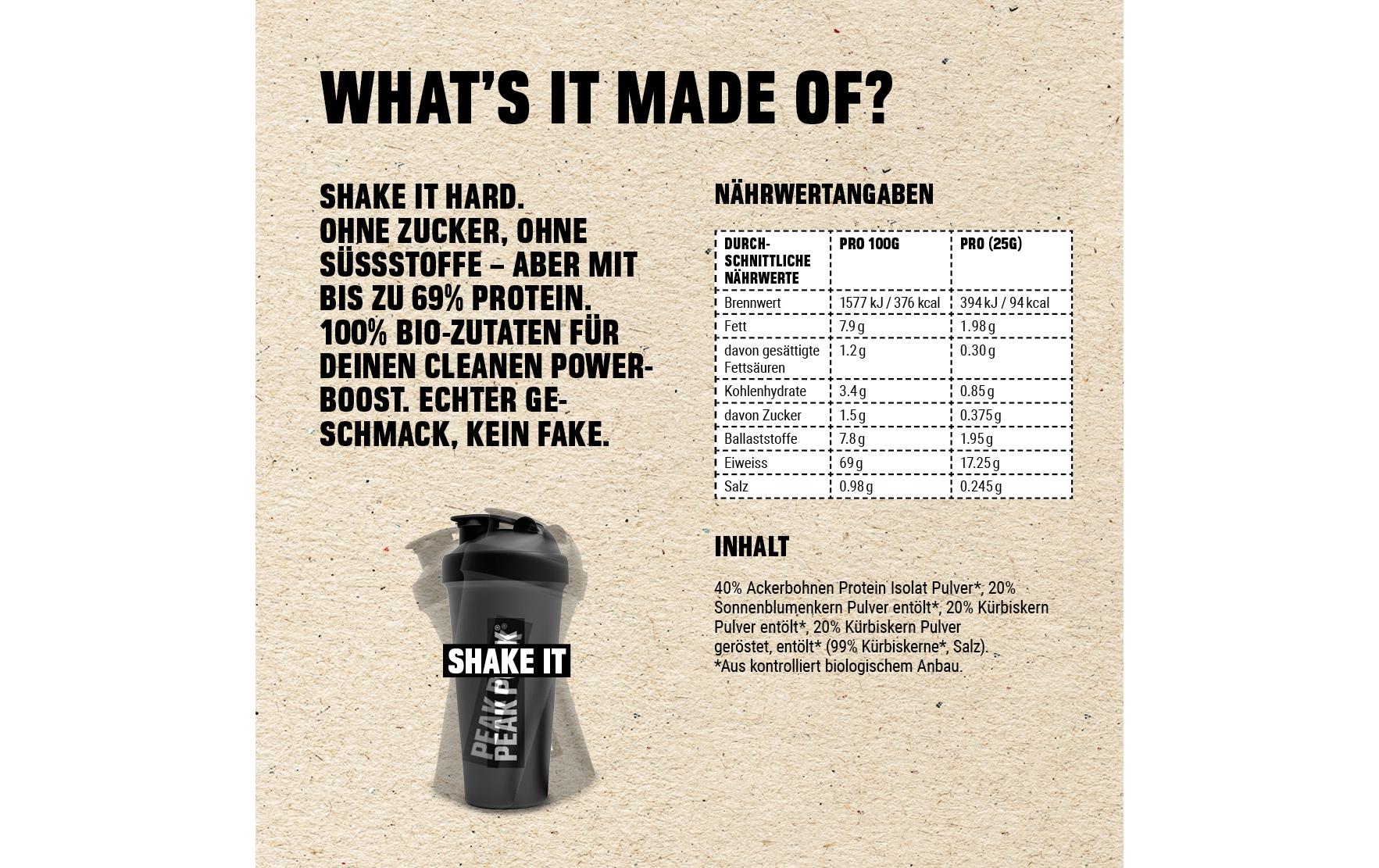 Peak punk Protein-Shake Pulver – Bio, glutenfrei – 250 g
