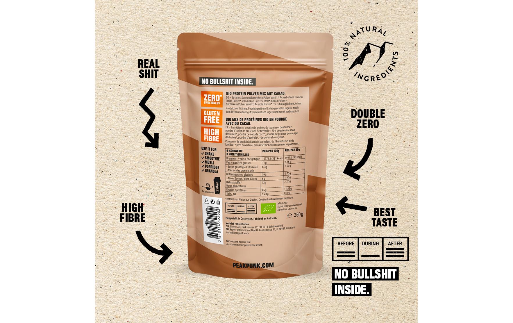 Peak punk Protein-Shake Pulver Schokolade – Bio, glutenfrei – 250 g