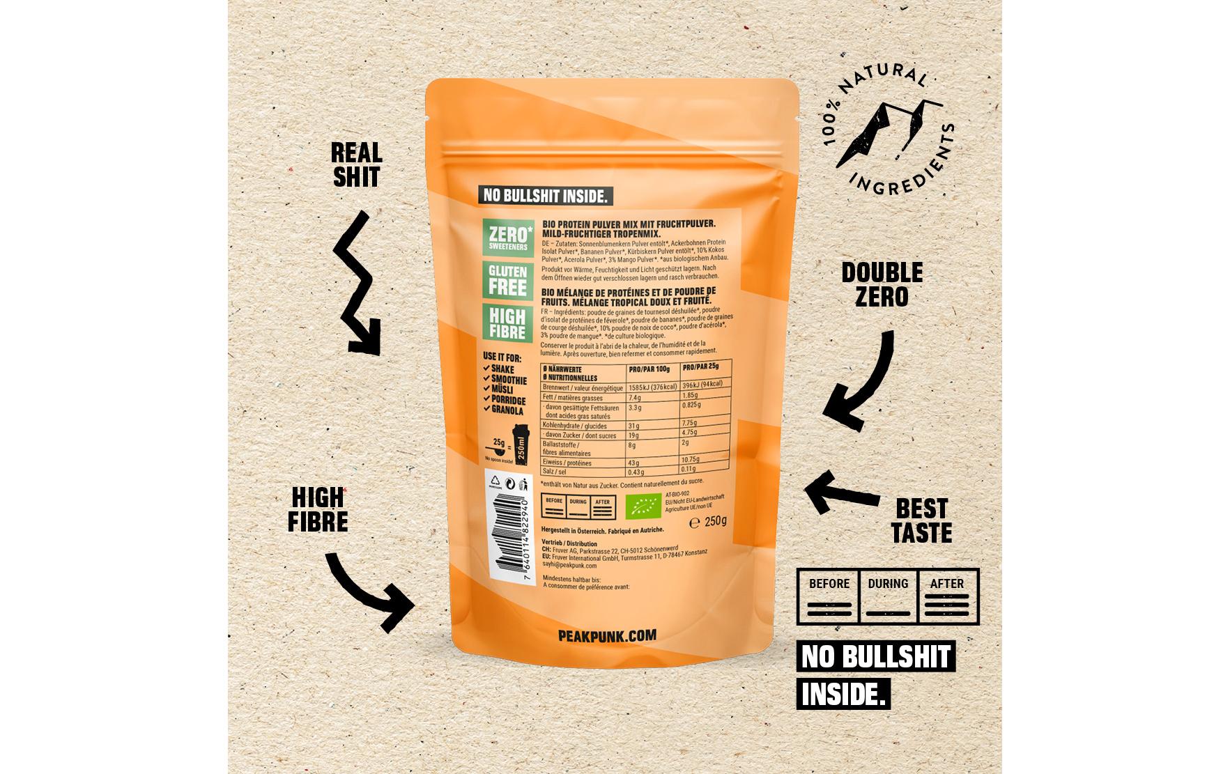 Peak punk Protein-Shake Pulver Mango & Kokos – Bio, glutenfrei – 250 g