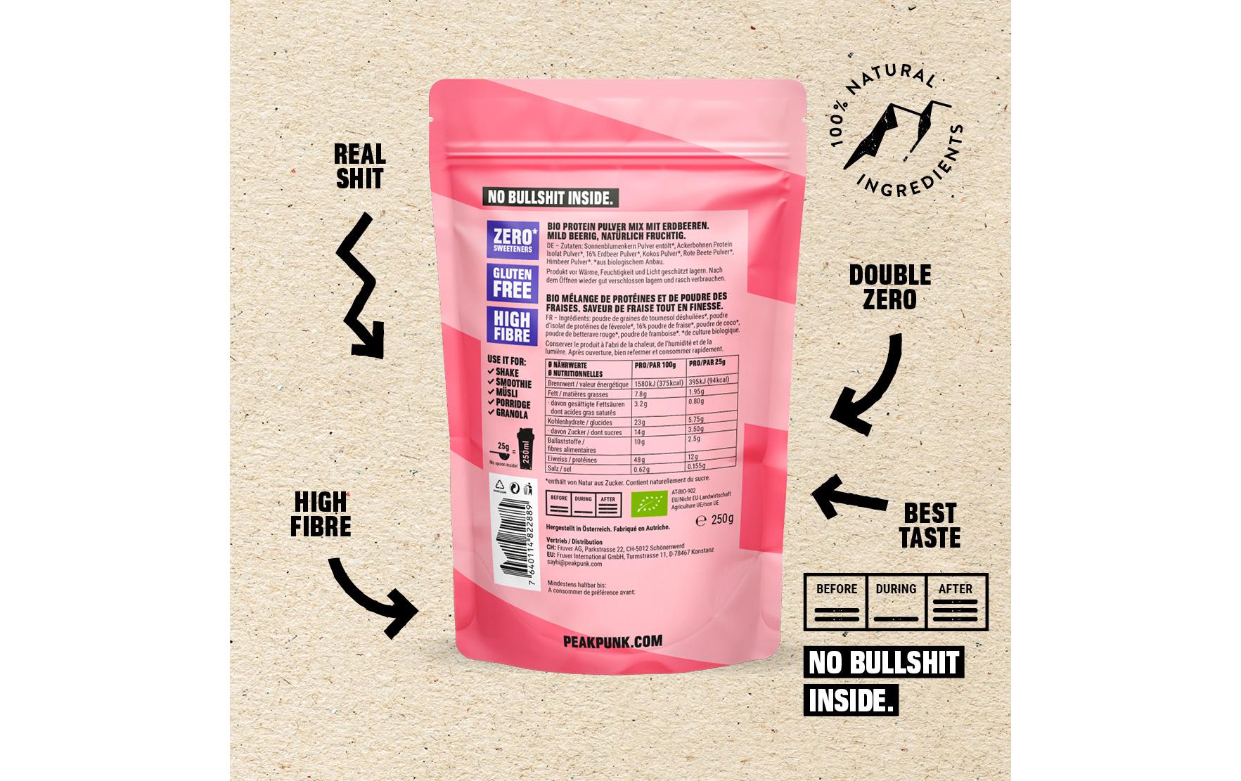 Peak punk Bio Protein-Shake – Erdbeere, vegan, glutenfrei – 250 g