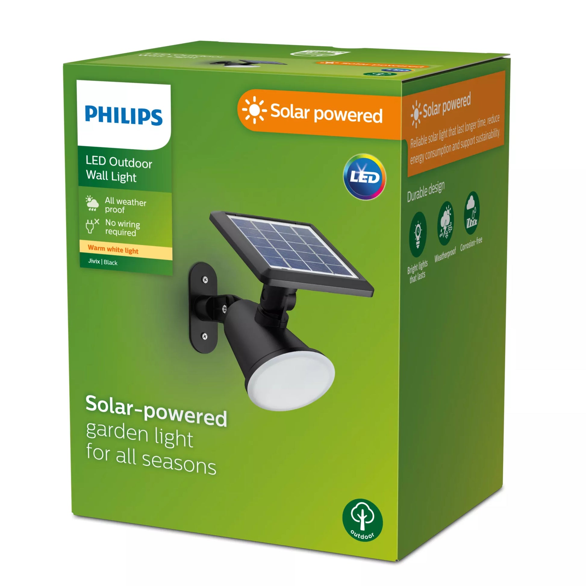 Philips by Signify Philips Aussenwandleuchte – 150 lm, 1,4 W – Warmweiss, 2700 K – IP44 – Solarbetrieb – Dämmerungssensor