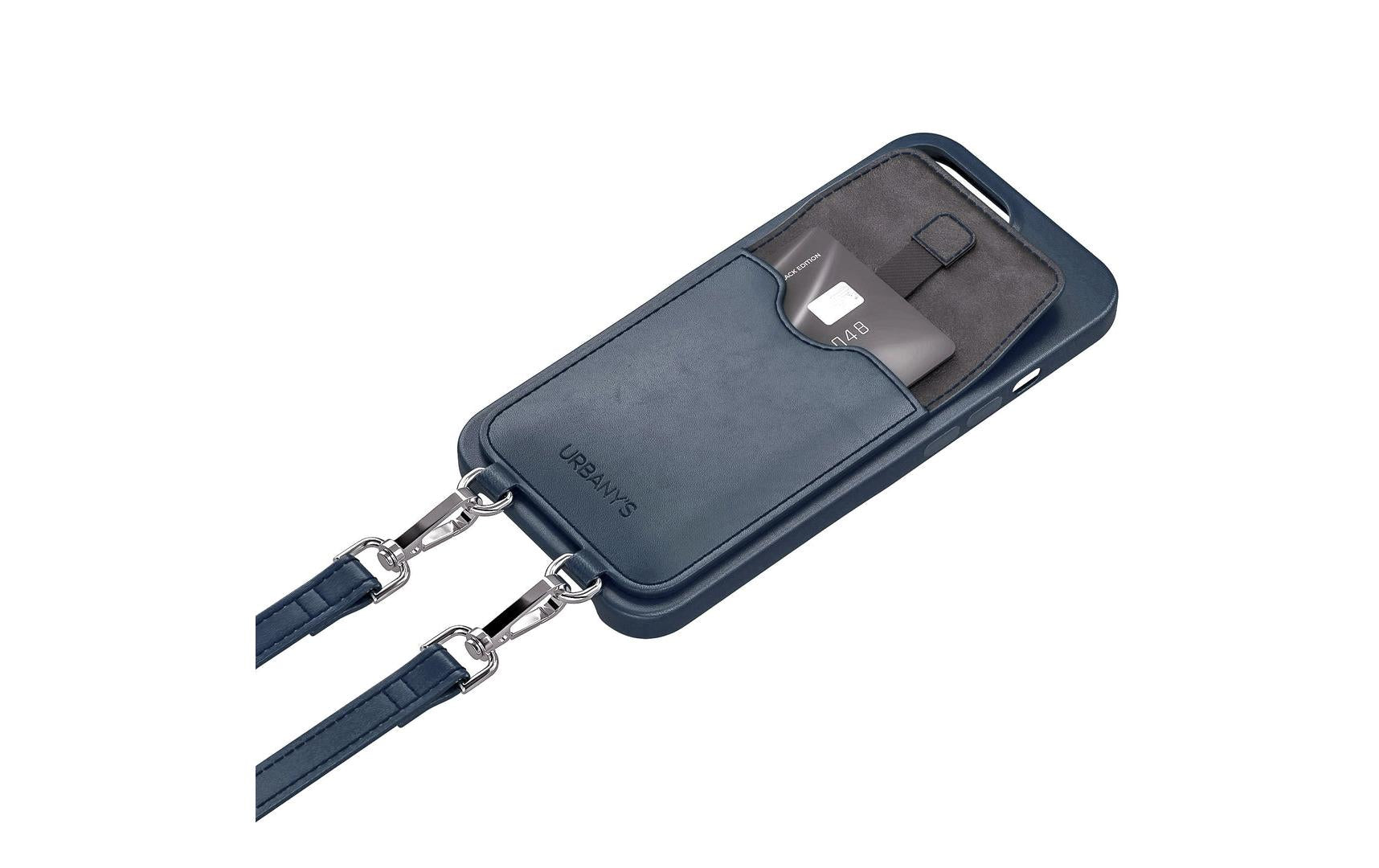 Urbany's HANDYKETTE+ Wallethülle – für Apple iPhone 17 Pro, mit Kartenfach, PU+TPU, Dunkelblau
