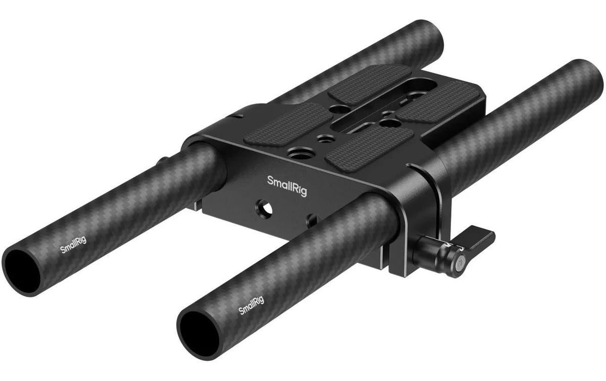 SmallRig 5609 Montageplatte – Duale 15 mm Stangenklemme, 1/4" & 3/8" Gewinde – Karbonfaser, Schwarz