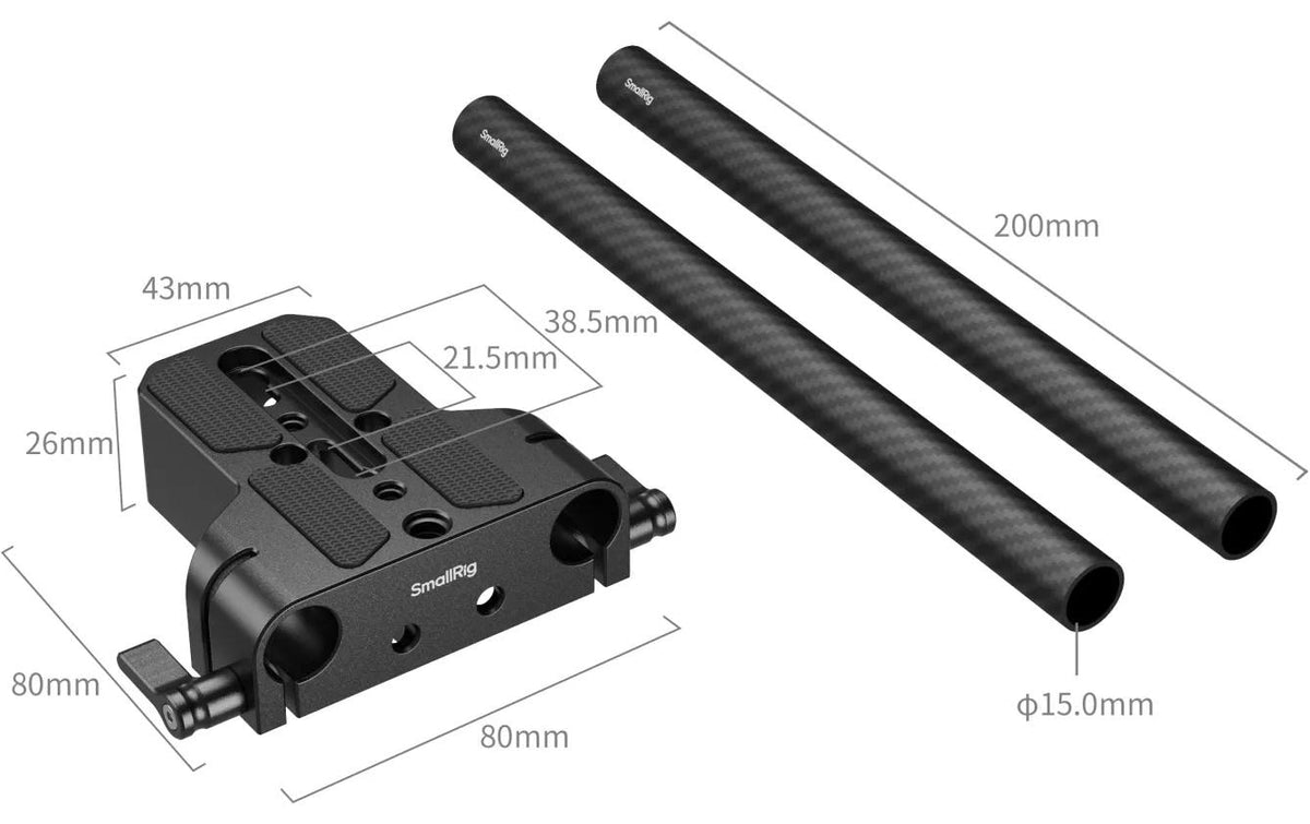 SmallRig 5609 Montageplatte – Duale 15 mm Stangenklemme, 1/4" & 3/8" Gewinde – Karbonfaser, Schwarz