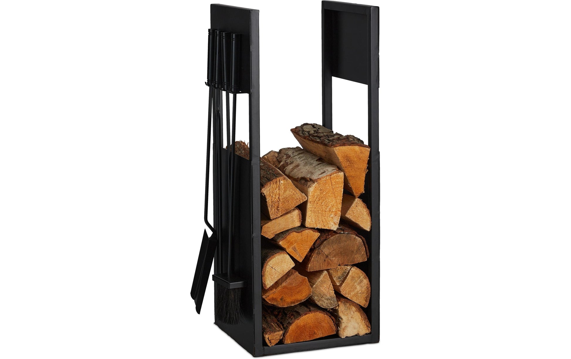 Relaxdays Kaminholzregal – Eisen/Aluminium/Jute – Schwarz – 360 × 765 × 300 mm