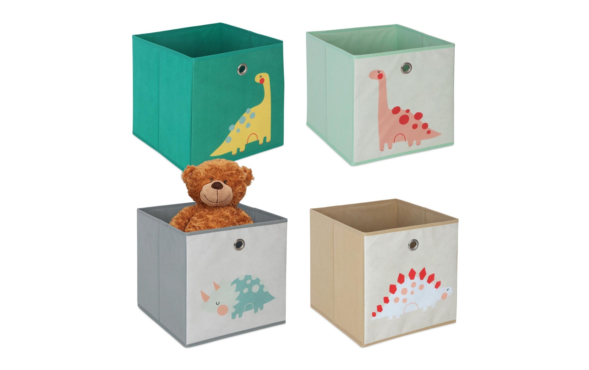 Relaxdays Aufbewahrungsbox (ohne Deckel) – Grau/Grün/Beige – 4-teiliges Set – 300 × 300 × 300 mm