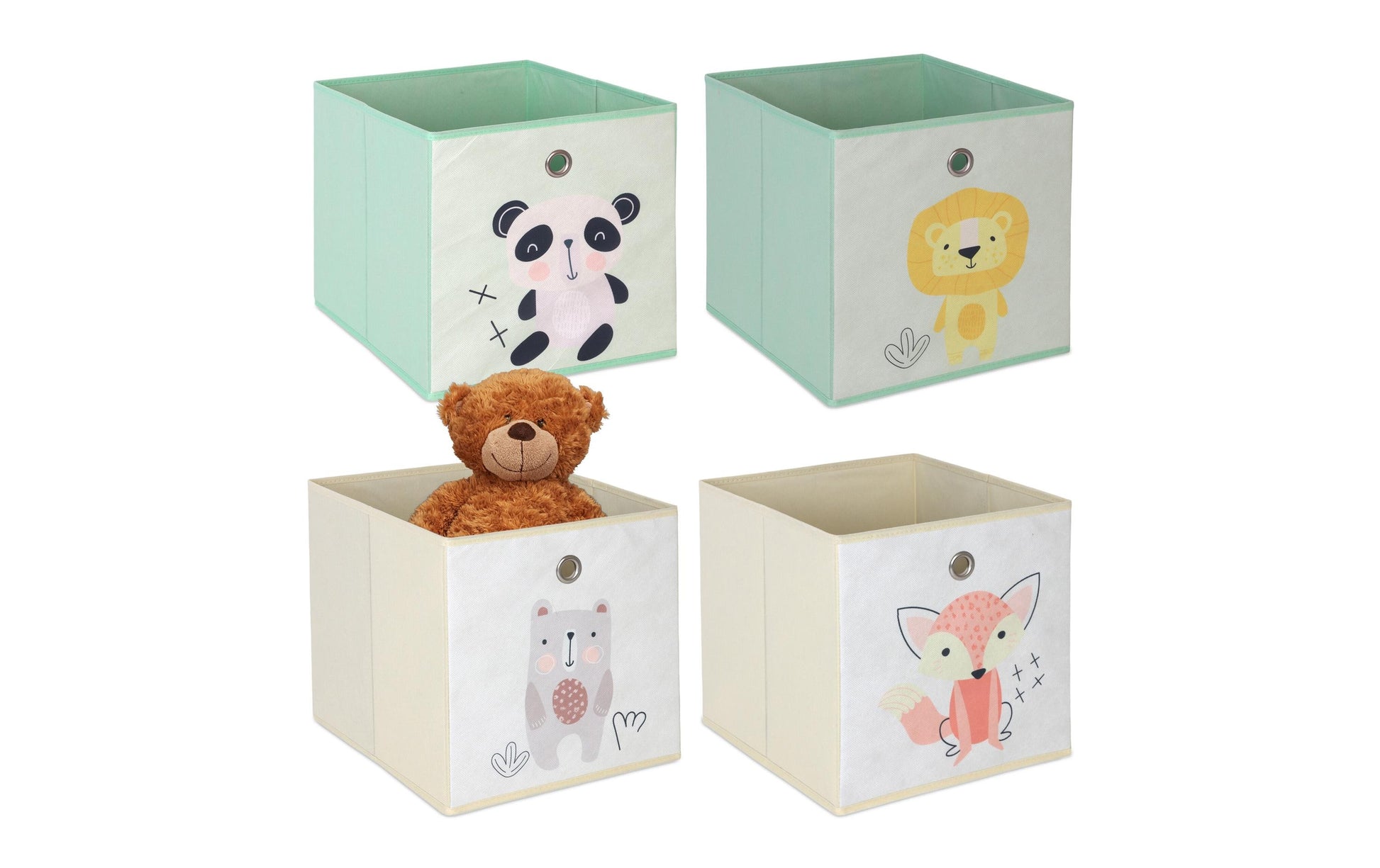 Relaxdays Aufbewahrungsbox ohne Deckel – Gelb/Grün – 300 × 300 × 300 mm – 4-teiliges Set